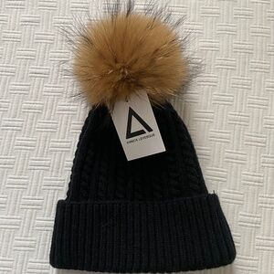 Black Cable knit hat with cuff and Pom Pom. NWT